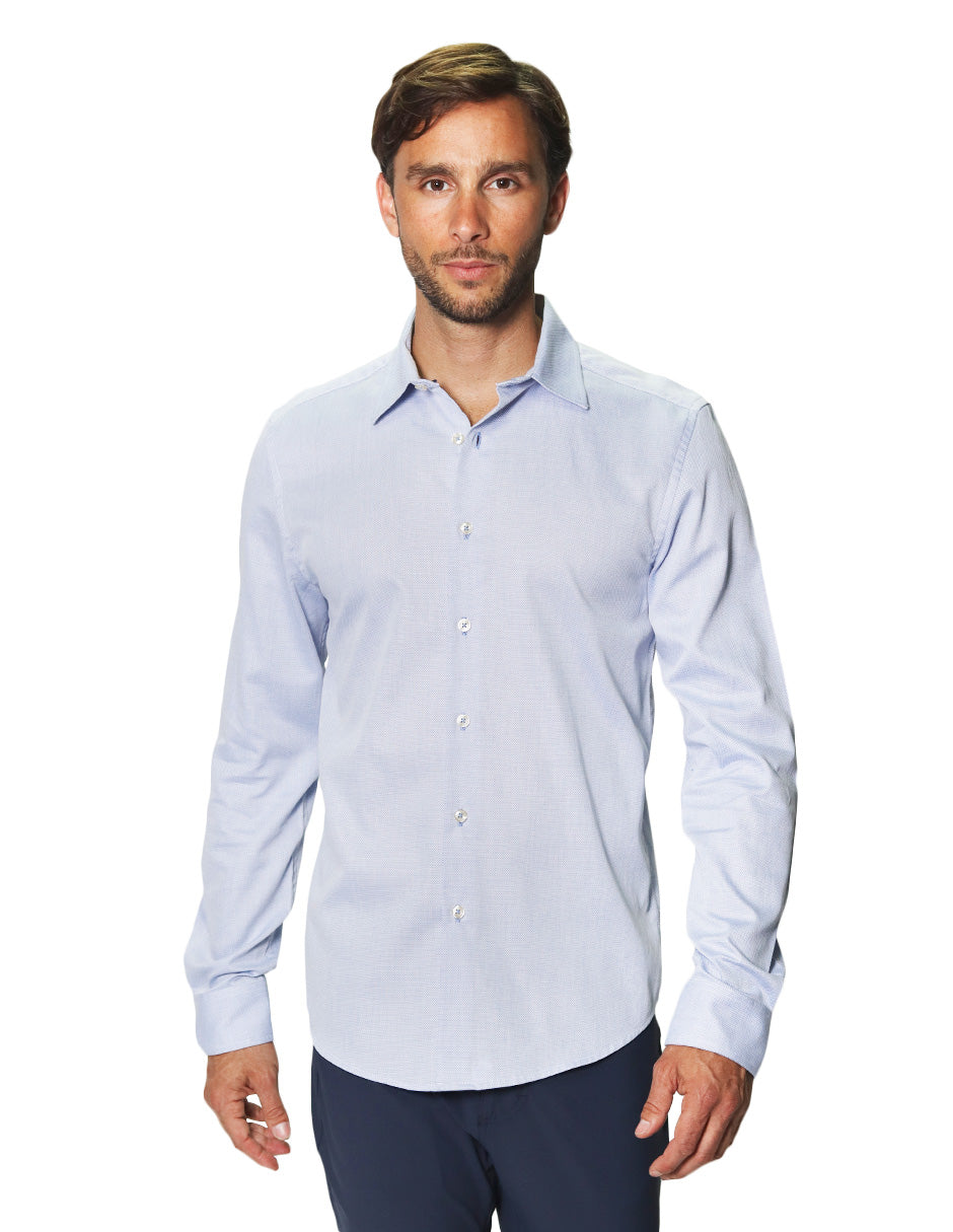 Camisas Para Hombre Manga Larga Micro Cuadros Jackard B45305 Azul
