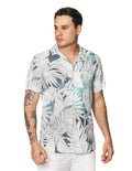 Camisas Para Hombre Bobois Moda Casuales De Manga Corta Tipo Lino Con Estampado Tropical Relaxed Fit B41572 Aqua
