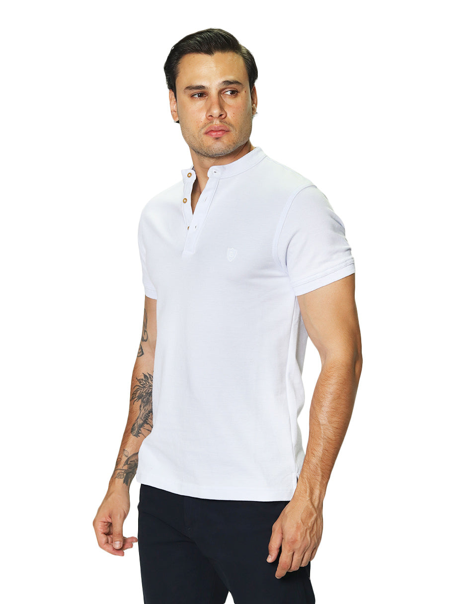 Playeras Polo Para Hombre De Manga Corta Lisa Basica Con Logo Bordado Cuello Mao Slim Fit APCMAB Blanco