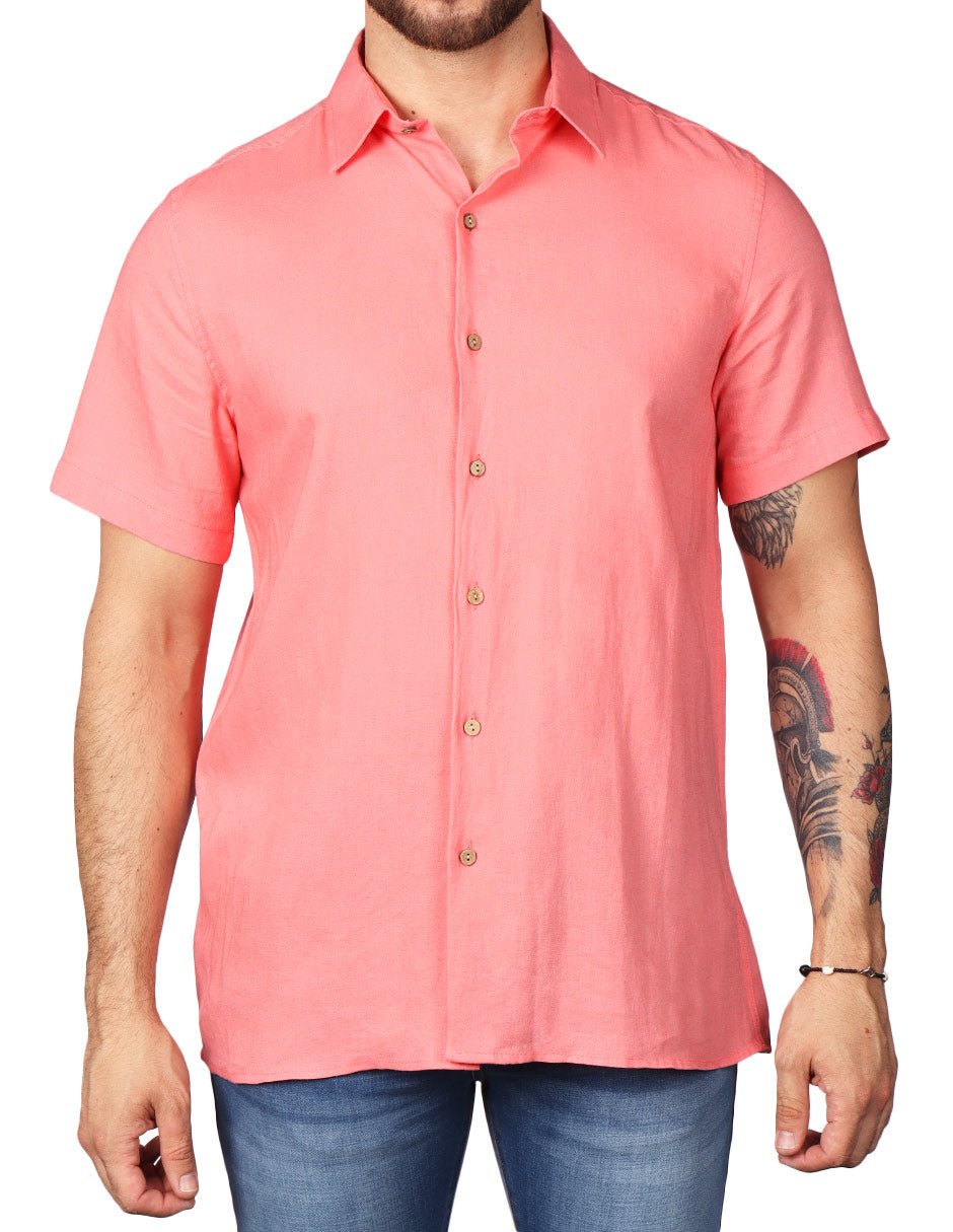 Camisas Para Hombre Estilo Lino Liso B51372 Melon