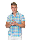 Camisas Para Hombre Bobois Moda Casuales Manga Corta Estampado Cuadros Slim Fit B31364 Azul