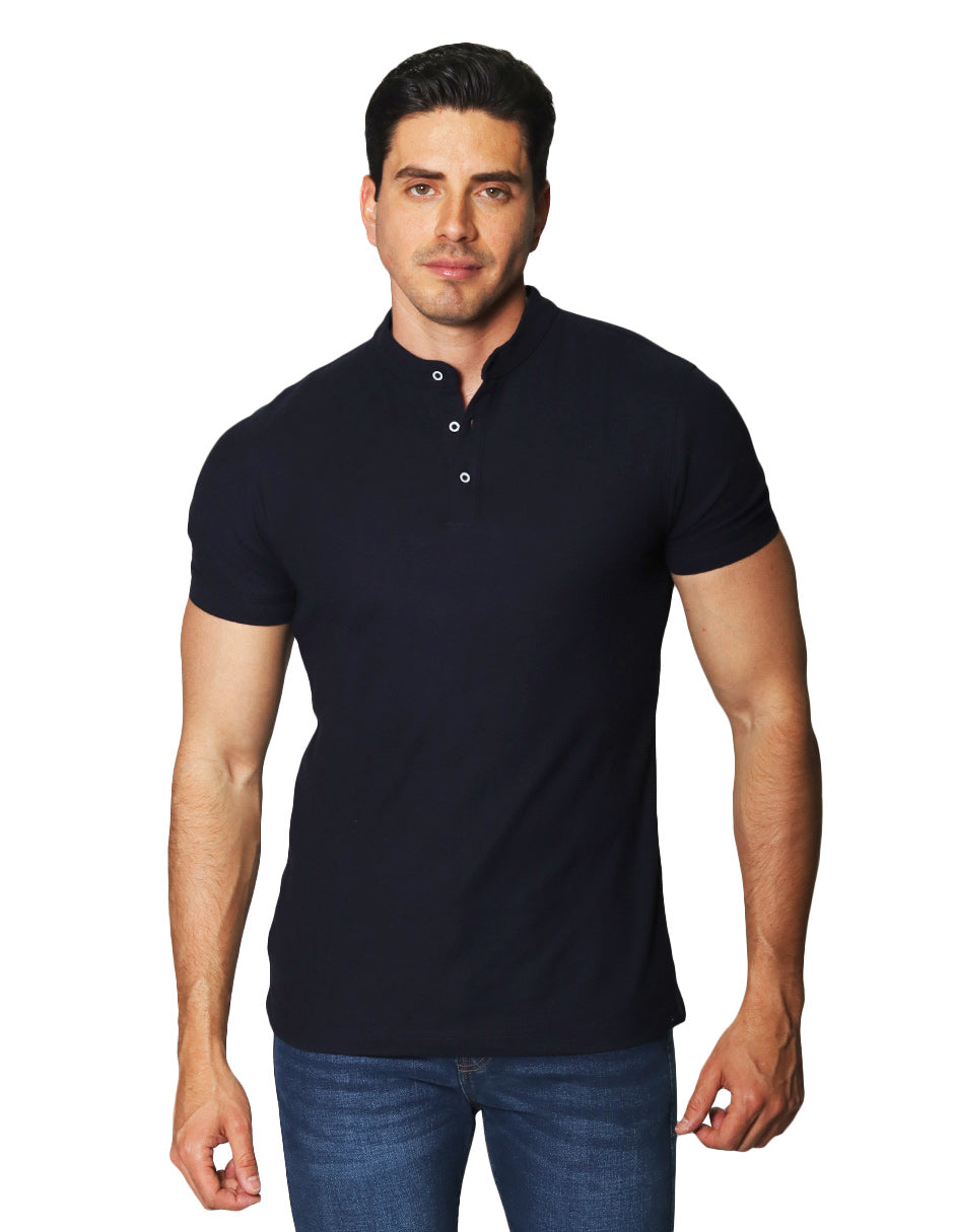 Playeras Polo Para Hombre Lisa De Manga Corta Cuello Mao APCMAO Marino