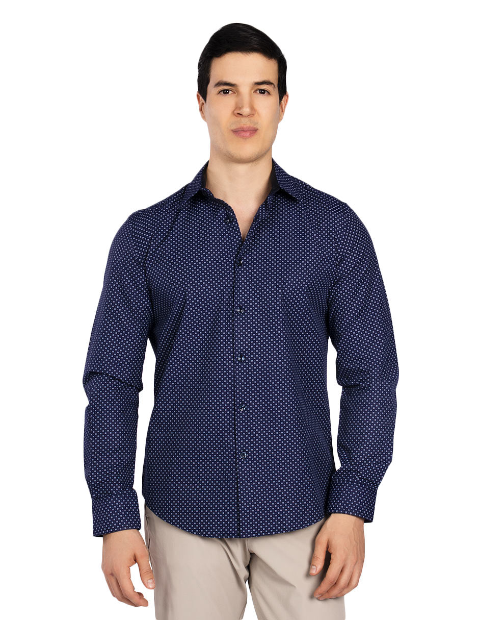 Camisas Para Hombre Slim Fit Microcuadros B51312 Marino