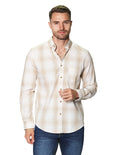 Camisas Para Hombre Manga Larga Cuadros B45106 Beige