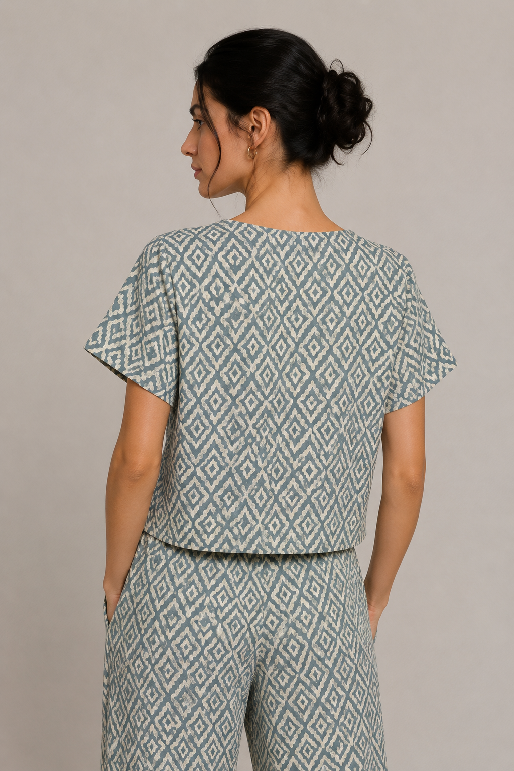 Blusas Para Mujer Ligera Cuello V Étnico N61122 Azul