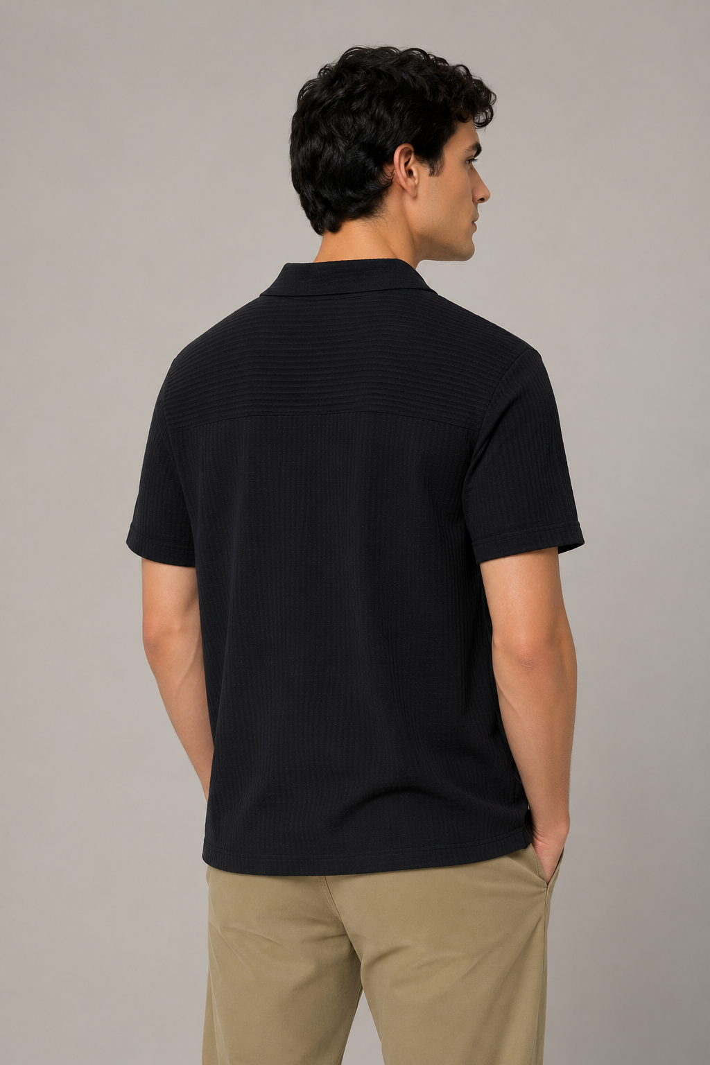 Camisas Para Hombre Manga Corta Tejido Tableado B65453 Negro
