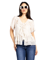 Blusas Para Mujer Translucida Con Olanes N51122 Hueso