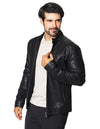 Chamarras Para Hombre Bobois Moda Casuales Chaqueta De Piel Sintetica Slim Fit Invierno Cazadora Para Caballero D35116 Negro