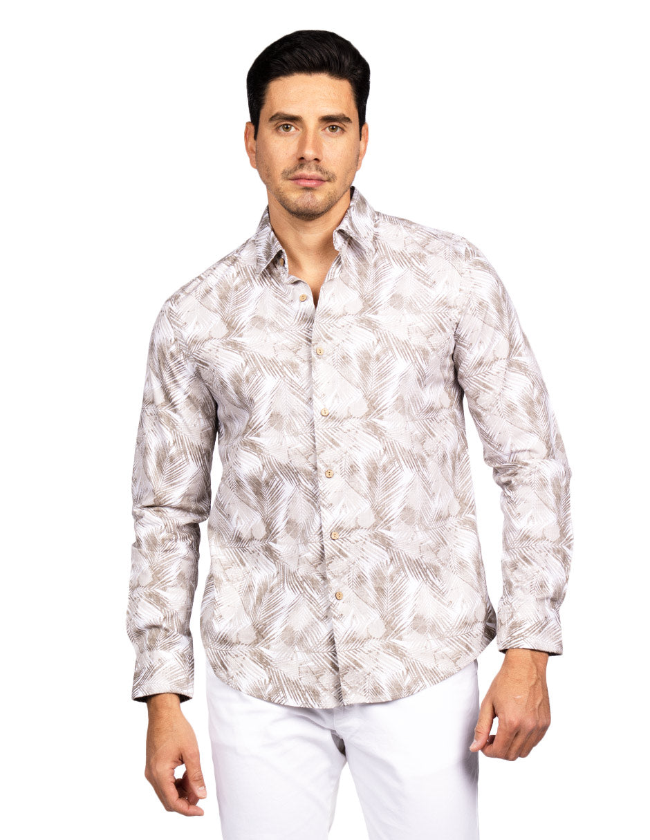 Camisas Para Hombre Estampada Tipo Lino B51327 Kaki