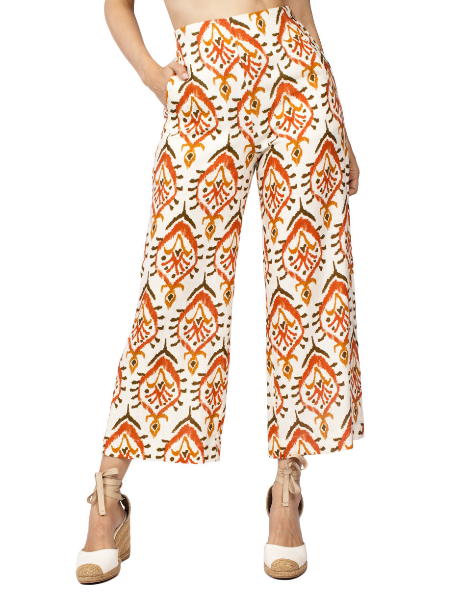 Pantalones Para Mujer Tipo Lino Estampado W51125 Unico