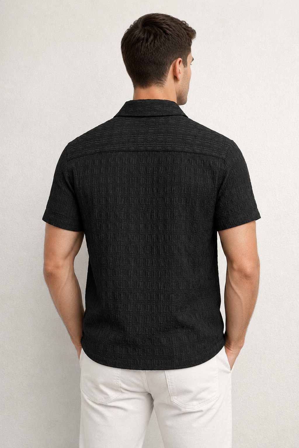 Camisa para Hombre Manga Corta Resort Jacquard Super Stretch Antiarrugas B61457 Negro