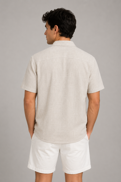 Camisas Para Hombre Manga Corta Albatros Tipo Lino Semi Recta B61561 Arena