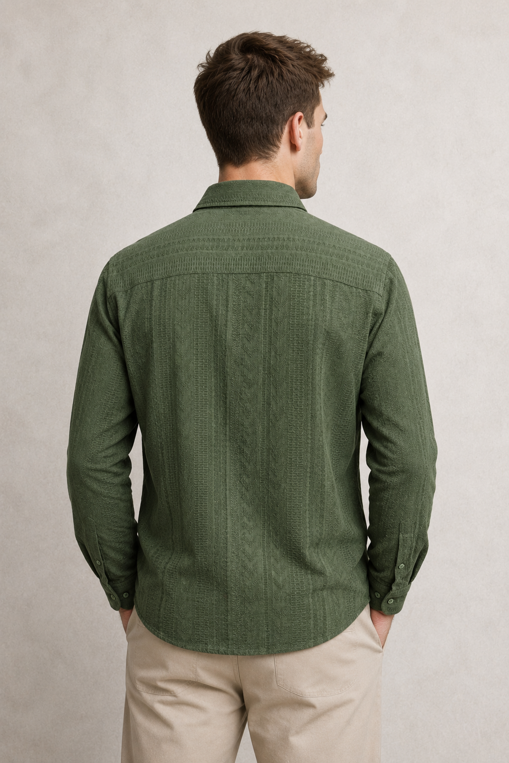 Camisa para Hombre Manga Larga Jacquard Antiarrugas B61406 Olivo
