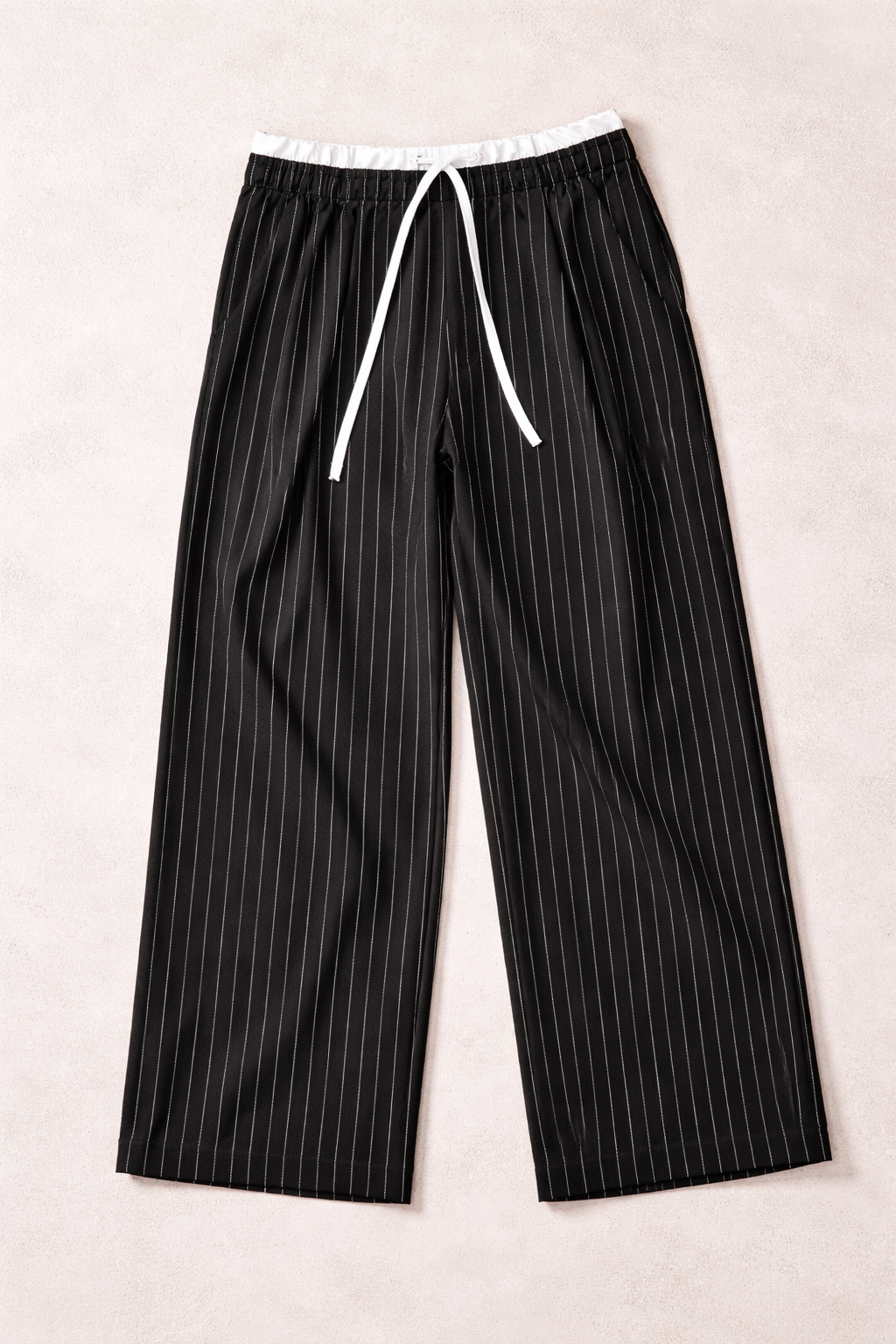 Pantalones Para Mujer De Rayas Cintura Doble W61100 Negro