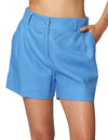 Shorts Para Mujer Bobois Moda Casuales Liso Tipo Lino De Tiro Alto Y41106 Azul