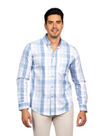 Camisas Para Hombre Manga Larga Cuadros B51126 Blanco