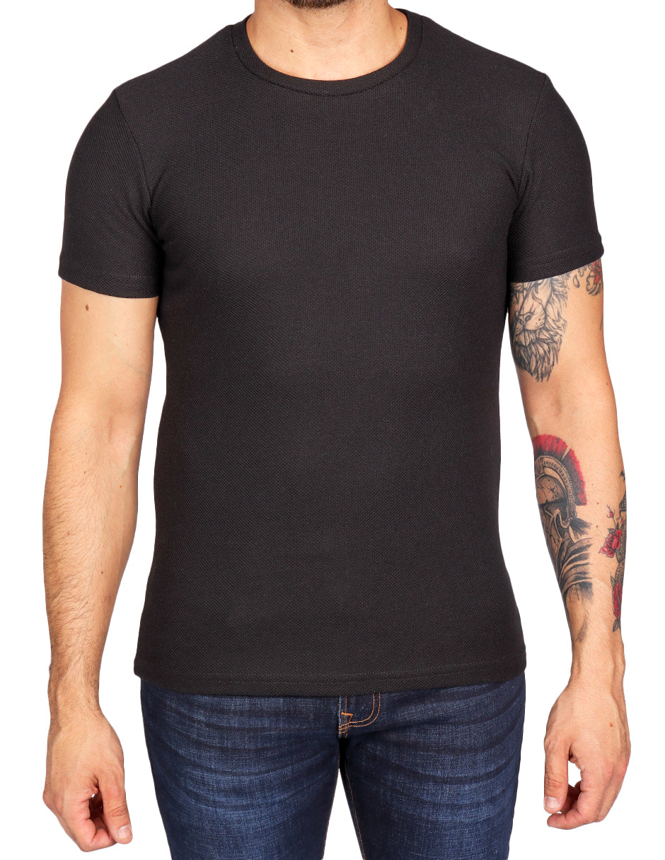 Playeras Para Hombre Slim Fit Textura A51303 Negro