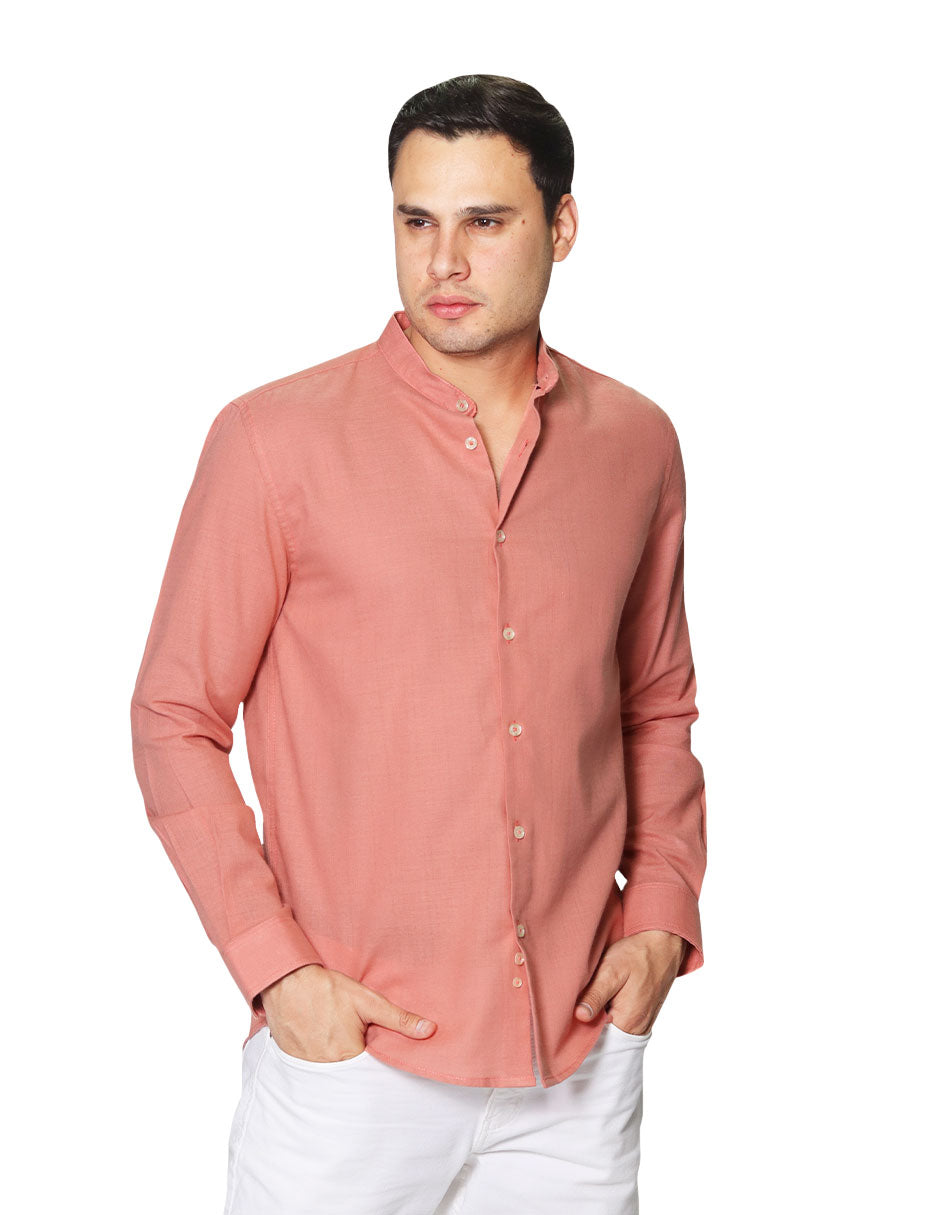 Camisas Para Hombre Tipo Lino De Manga Larga Cuello Mao Regular Fit BLINLO Coral
