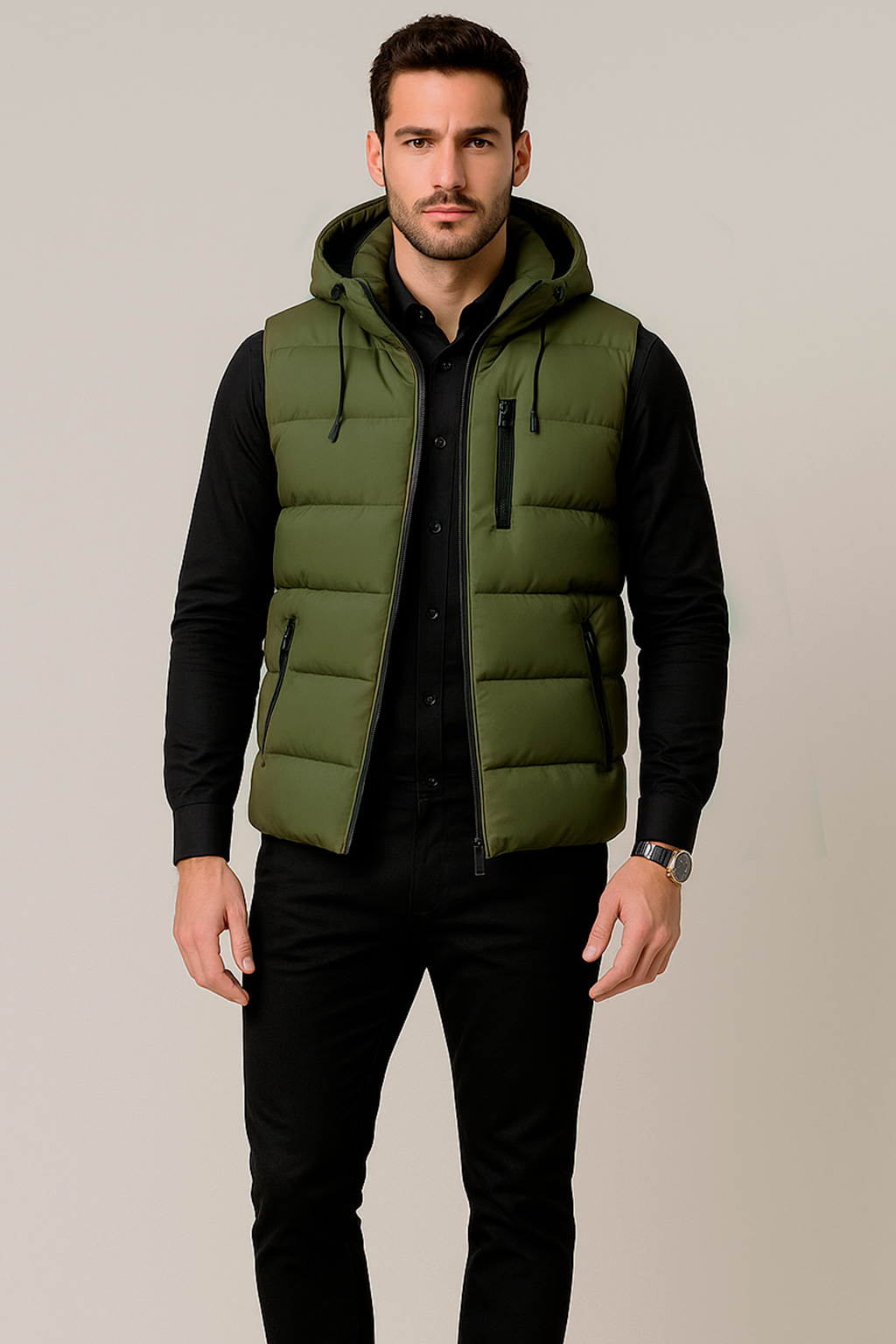 Chalecos Para Hombre Acolchado Con Capucha H45306 Olivo