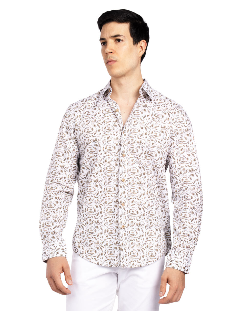 Camisas Para Hombre Estampada Tipo Lino B51326 Kaki