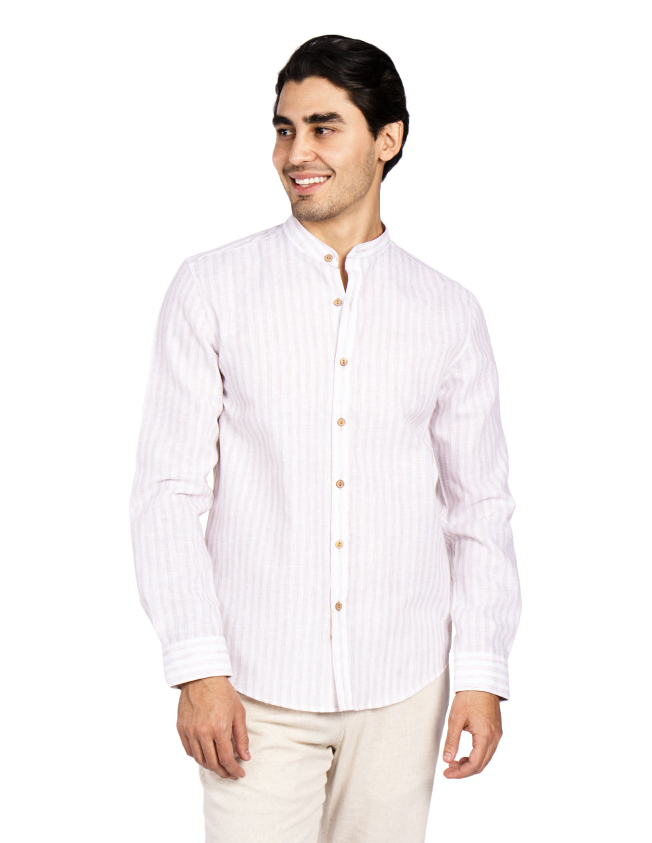 Camisas Para Hombre Tipo Lino Rayas B51324 Beige