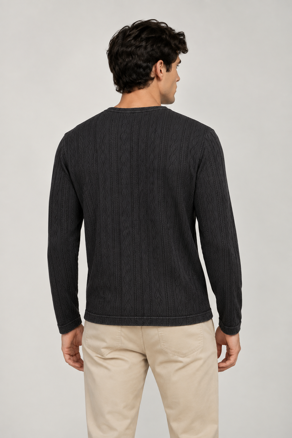 Playeras Para Hombre De Tejido Trenzado Manga Larga A65315 Negro