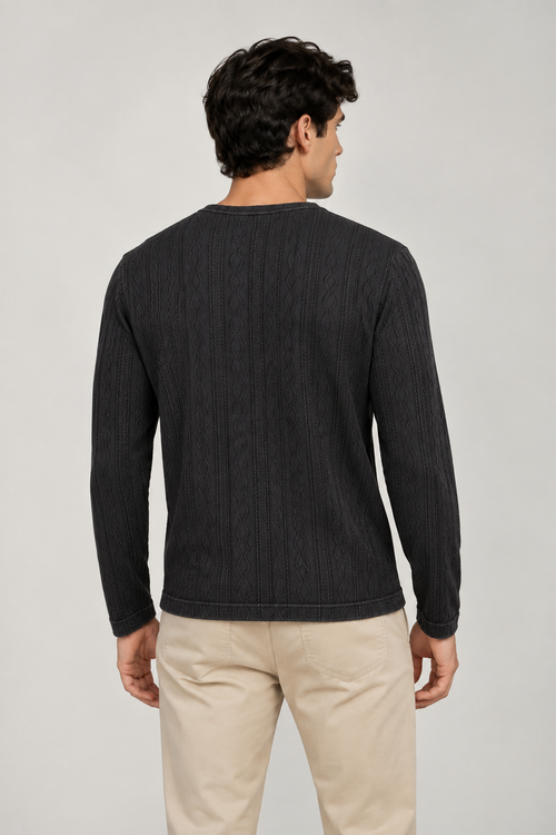 Playeras Para Hombre De Tejido Trenzado Manga Larga A65315 Negro