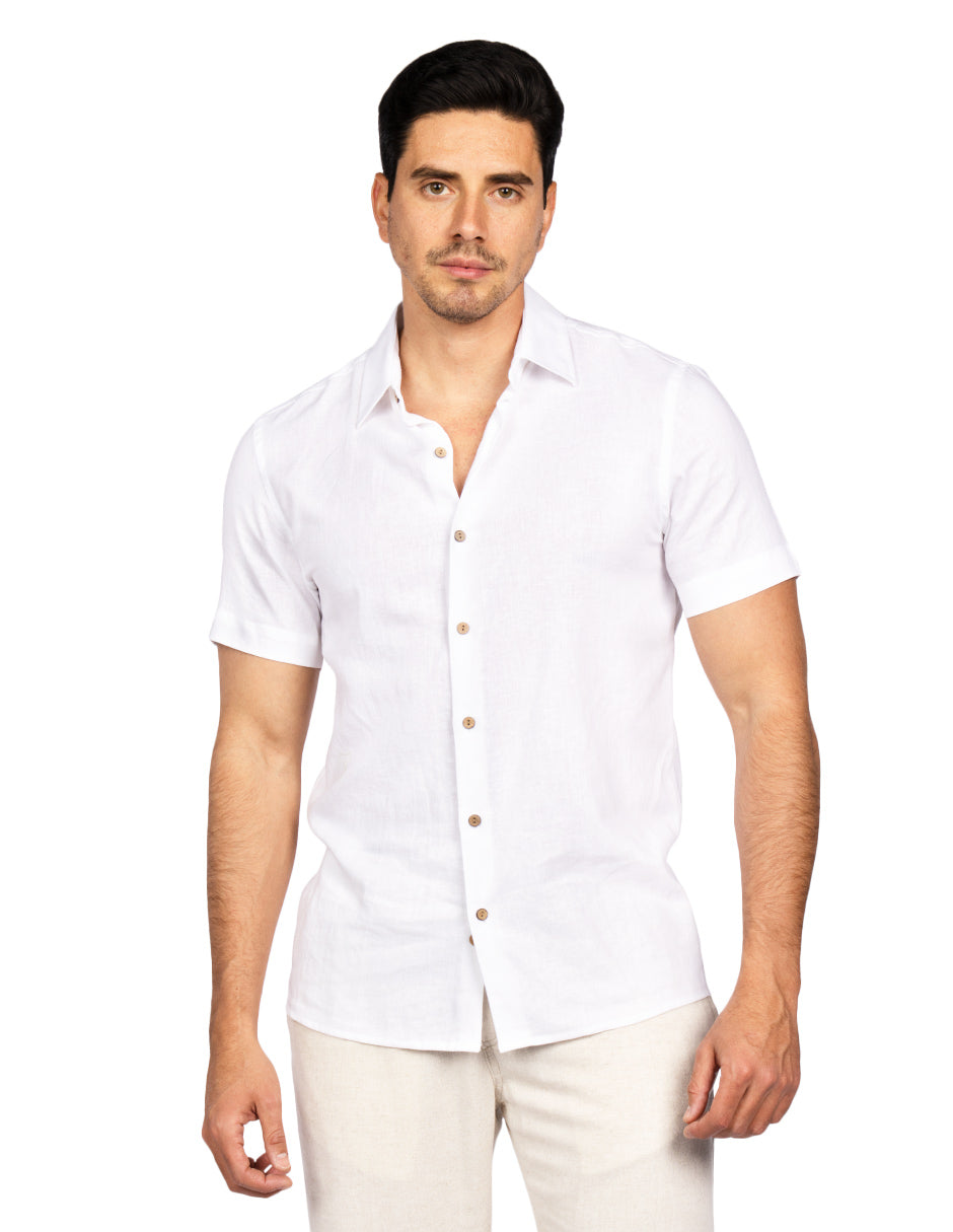 Camisas Para Hombre Estilo Lino Liso B51372 Blanco