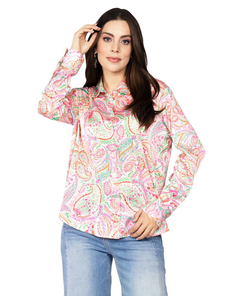 Blusas Para Mujer Camisera Satinada N51110 Blanco