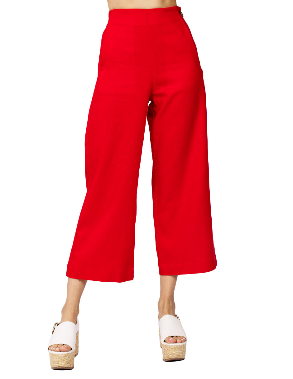 Pantalones Para Mujer Tipo Lino Pesquero W51115 Rojo
