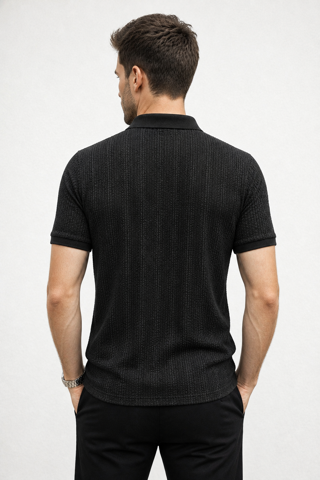 Playera Polo para Hombre Casual Jacquard Antiarrugas A61421 Negro