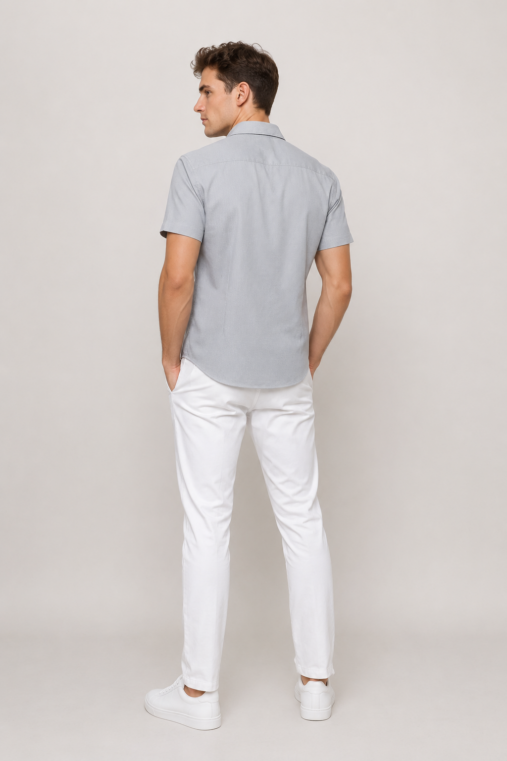Camisas Para Hombre Manga Corta Jacquard B61351 Gris