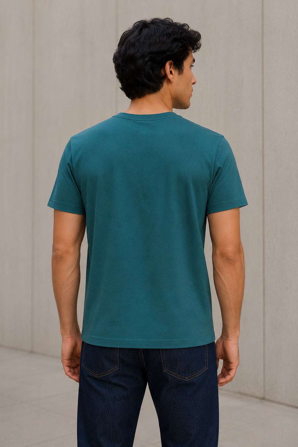 Playeras Para Hombre Básica De Cuello Redondo De Algodón A65401 Teal