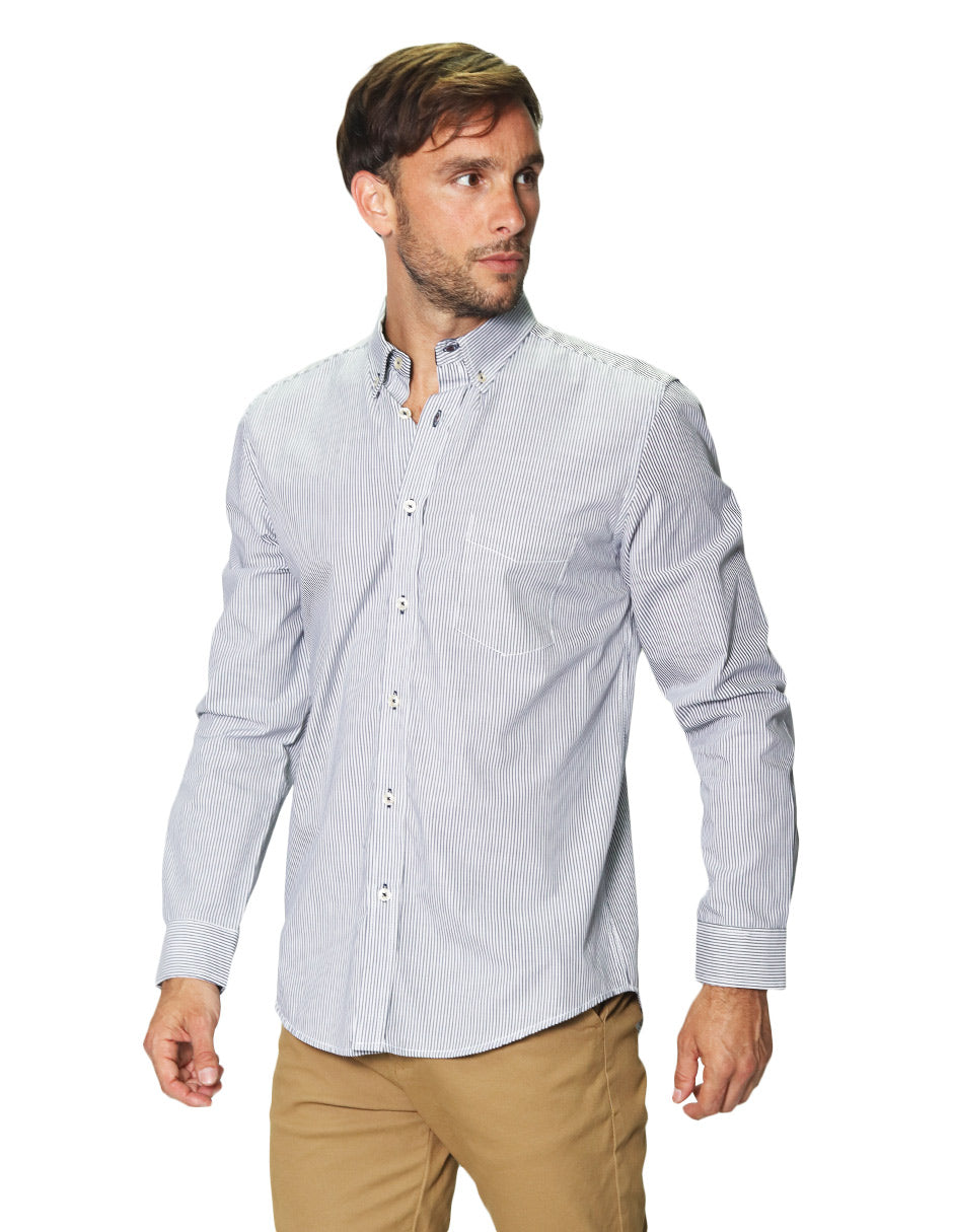 Camisas Para Hombre Manga Larga Micro Rayas B45201 Marino