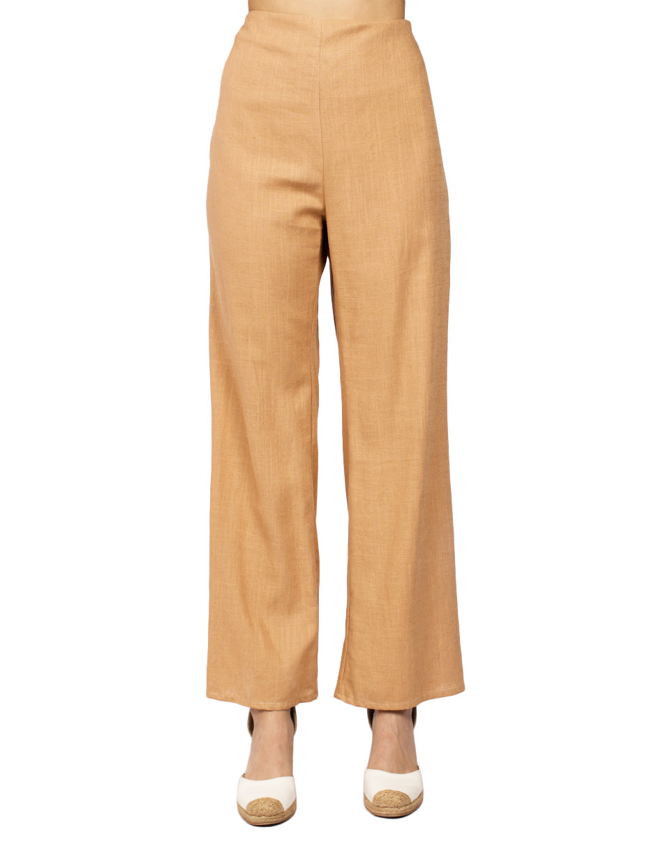 Pantalones Para Mujer Tipo Lino Wide Leg W51116 Camel