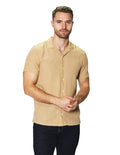 Camisas Para Hombre Lisa De Manga Corta Con Textura B41359 Kaki