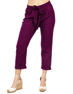 Pantalones Para Mujer Tipo Lino Con Cinta W51102 Uva