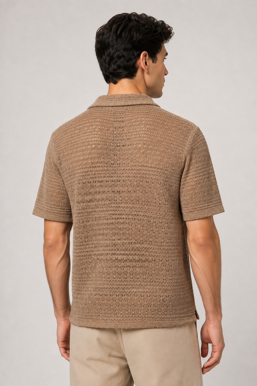 Camisas para Hombre Manga Corta de Punto Calada B65452 Moca