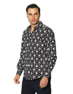 Camisas Para Hombre Manga Larga Estampado Abstracto B45518 Negro