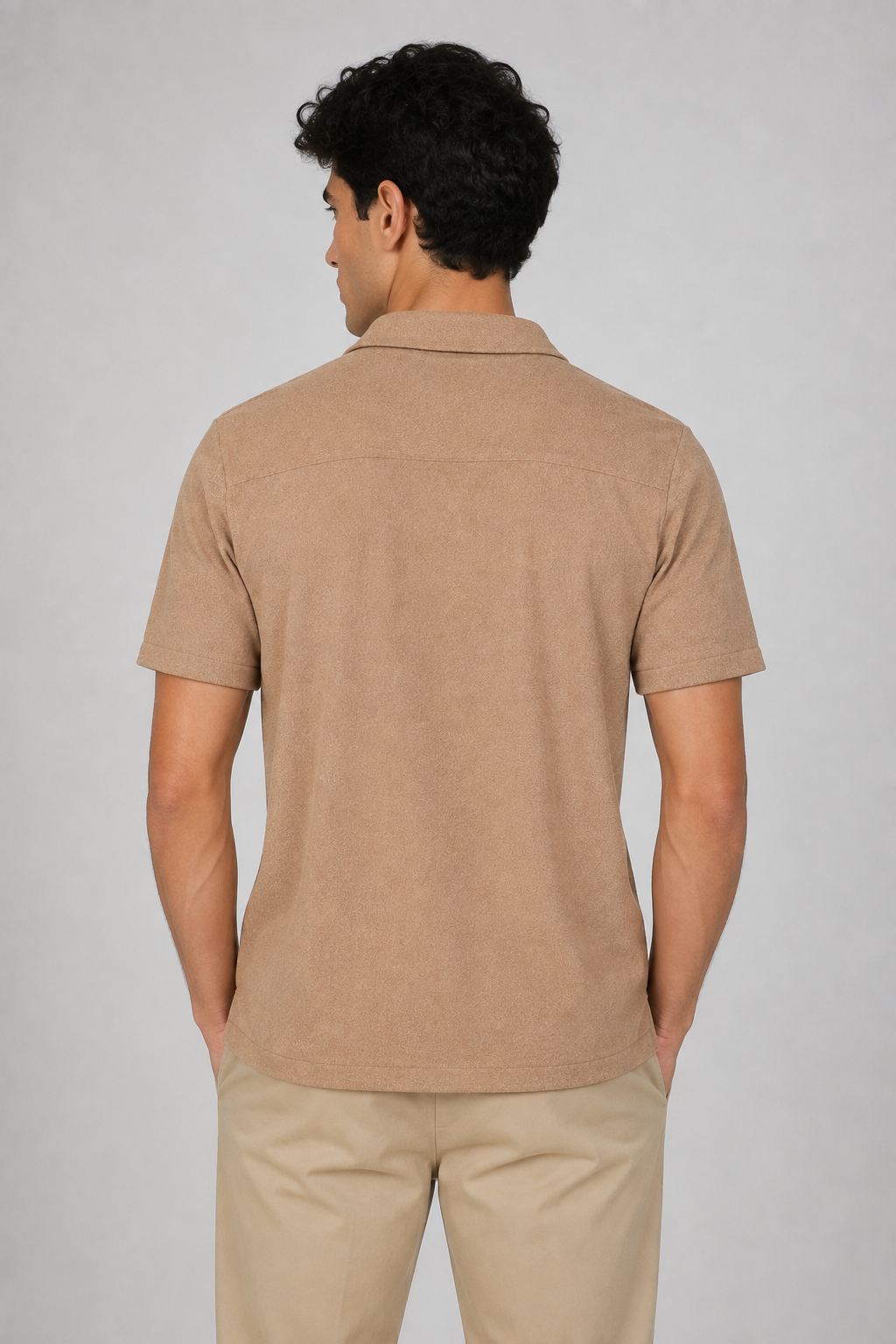 Camisas Para Hombre Manga Corta Tacto Cashmere B65451 Beige