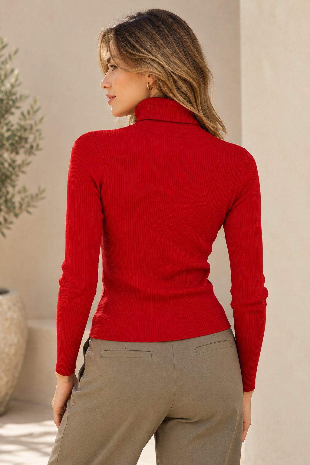 Sueteres Para Mujer Acanalado Cuello De Tortuga O43204 Rojo