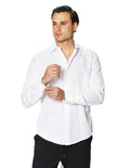 Camisas Para Hombre Manga Larga Micro Cuadros Jackard B45305 Blanco