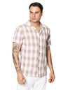 Camisas Para Hombre Bobois Moda Casuales De Manga Corta Con Estampado De Cuadros Cuello Abierto Con Textura Relaxed Fit B41379 Kaki