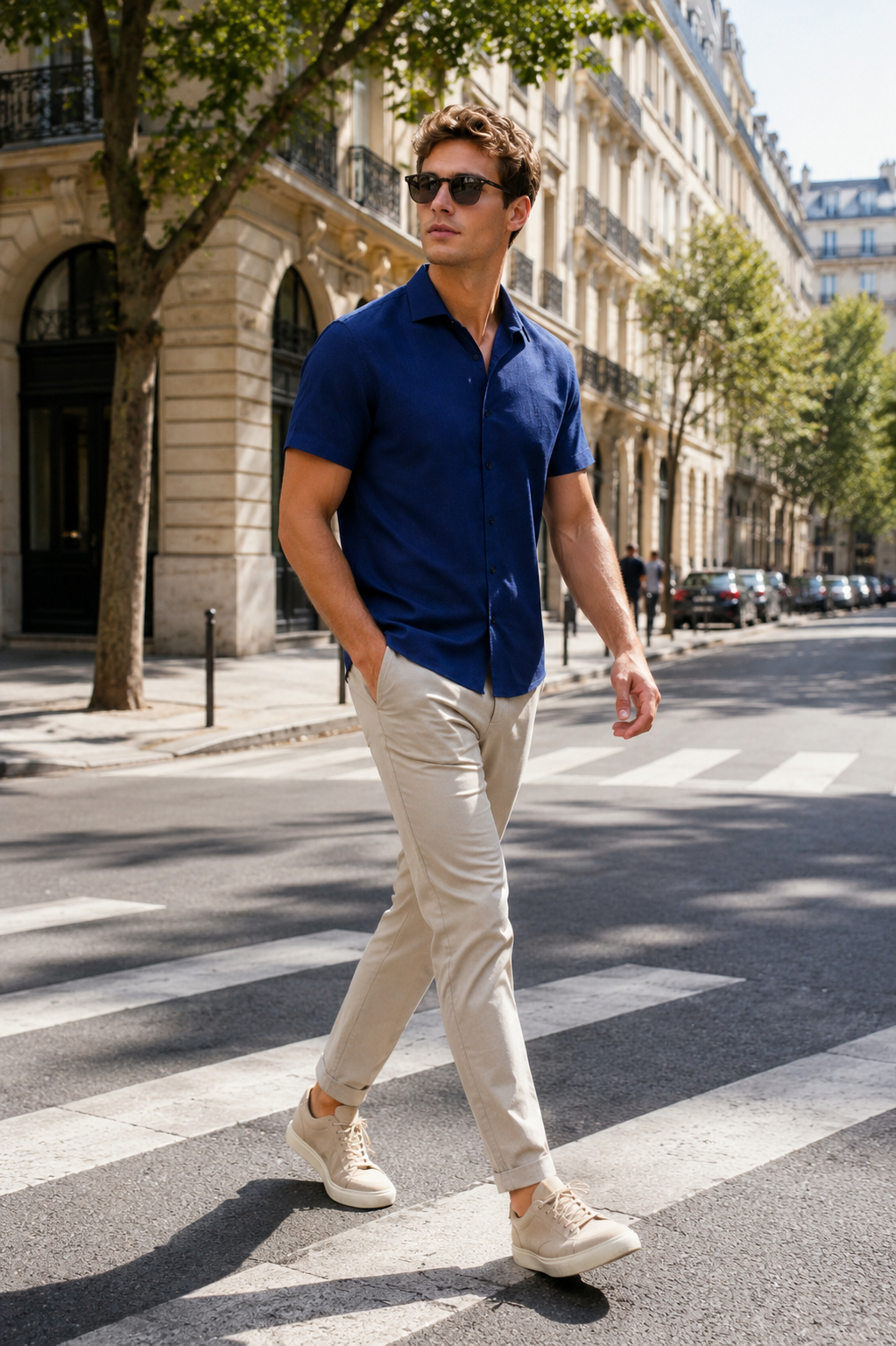 Camisas Para Hombre Manga Corta Jacquard  B61351 Marino