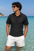 Playera Polo para Hombre Casual Jacquard Super Stretch A61420 Negro