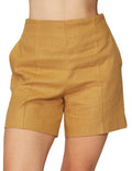 Shorts Para Mujer Liso De Tiro Alto Tipo Lino Y41107 Camel