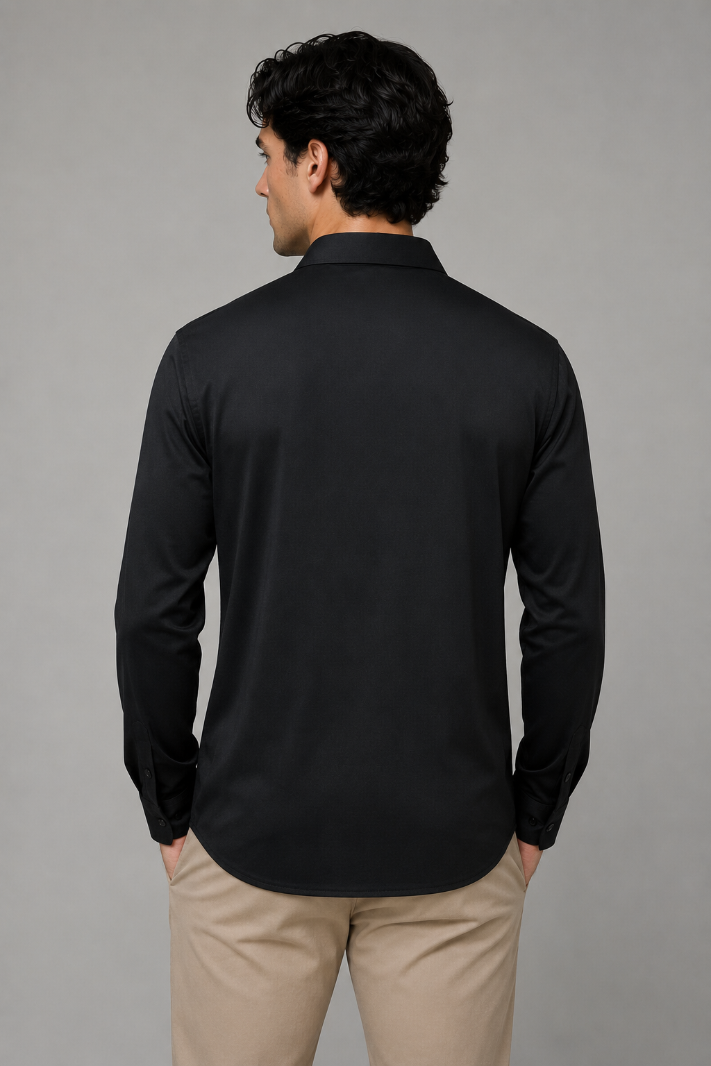 Camisas Para Hombre Super Stretch Jacquard Sin Arrugas B55404 Negro