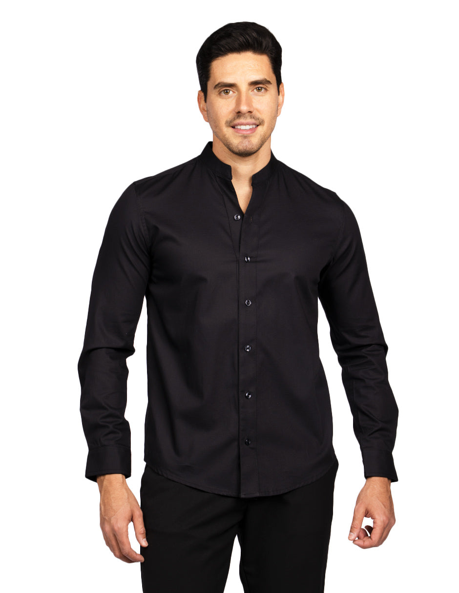 Camisas Para Hombre Textura Cuello Mao B51318 Negro