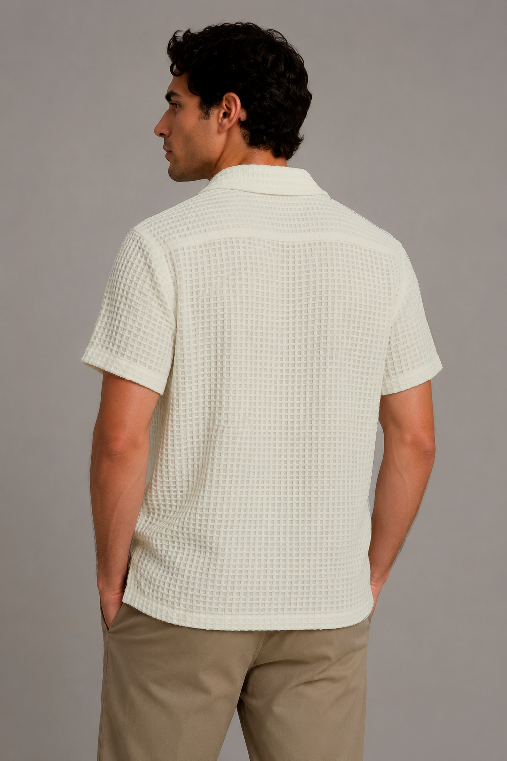 Camisas Para Hombre Manga Corta Crochet Tejida B65454 Hueso