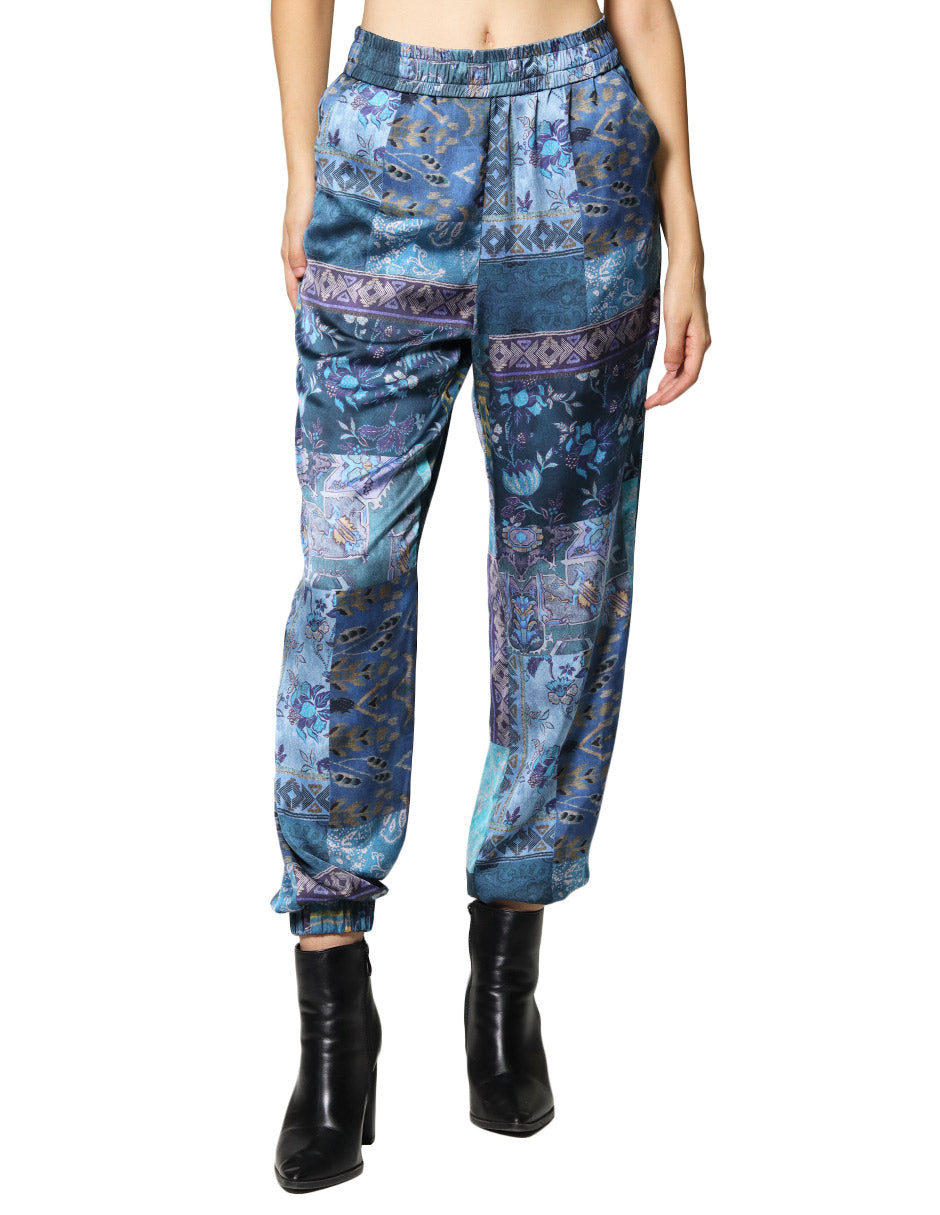 Pantalones Para Mujer Estampado Con Jareta W43111 Azul